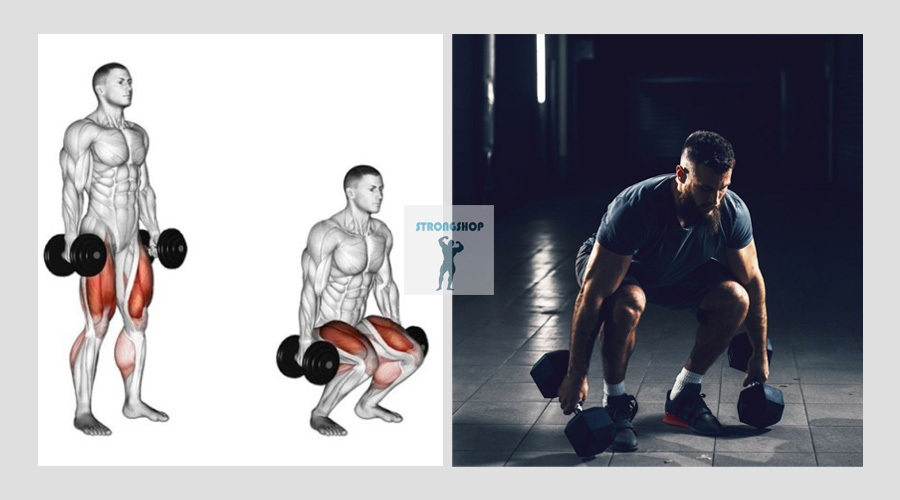 Приседания с гантелями по бокам